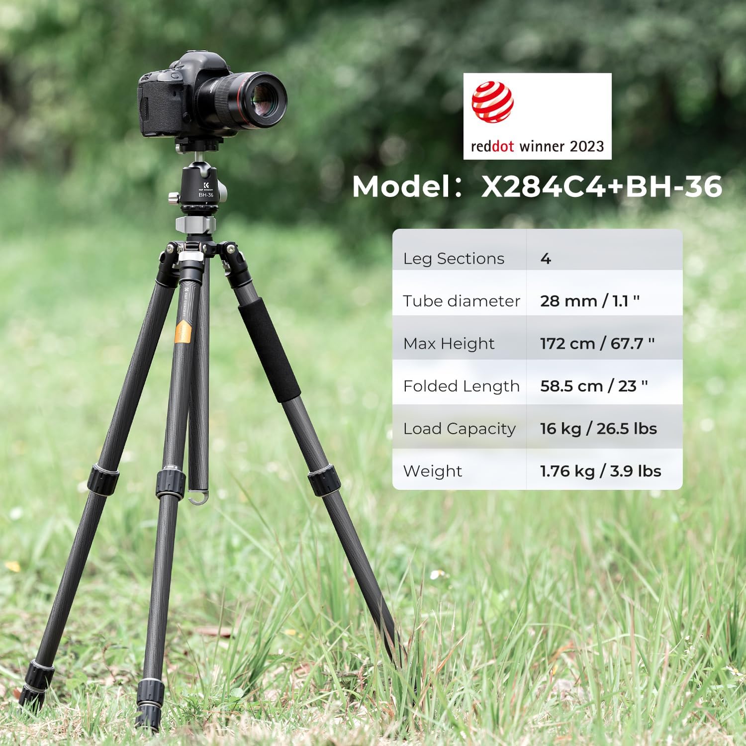 K&F CONCEPT X-Series 68" Carbon Fiber Camera Tripod,Professional Photography Tripod with 36mm Metal Ball Head Load Capacity 35.2lbs for Indoor Outdoor Use X284C4+BH-36 X284C4+BH-36 (35.2lbs)