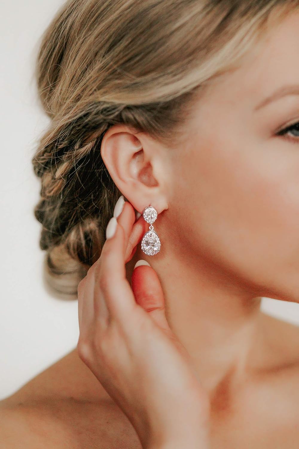 SWEETV Cubic Zirconia Teardrop Bridal Earrings, Rhinestone Dangle Earrings for Wedding Prom Anniversary - Image 3