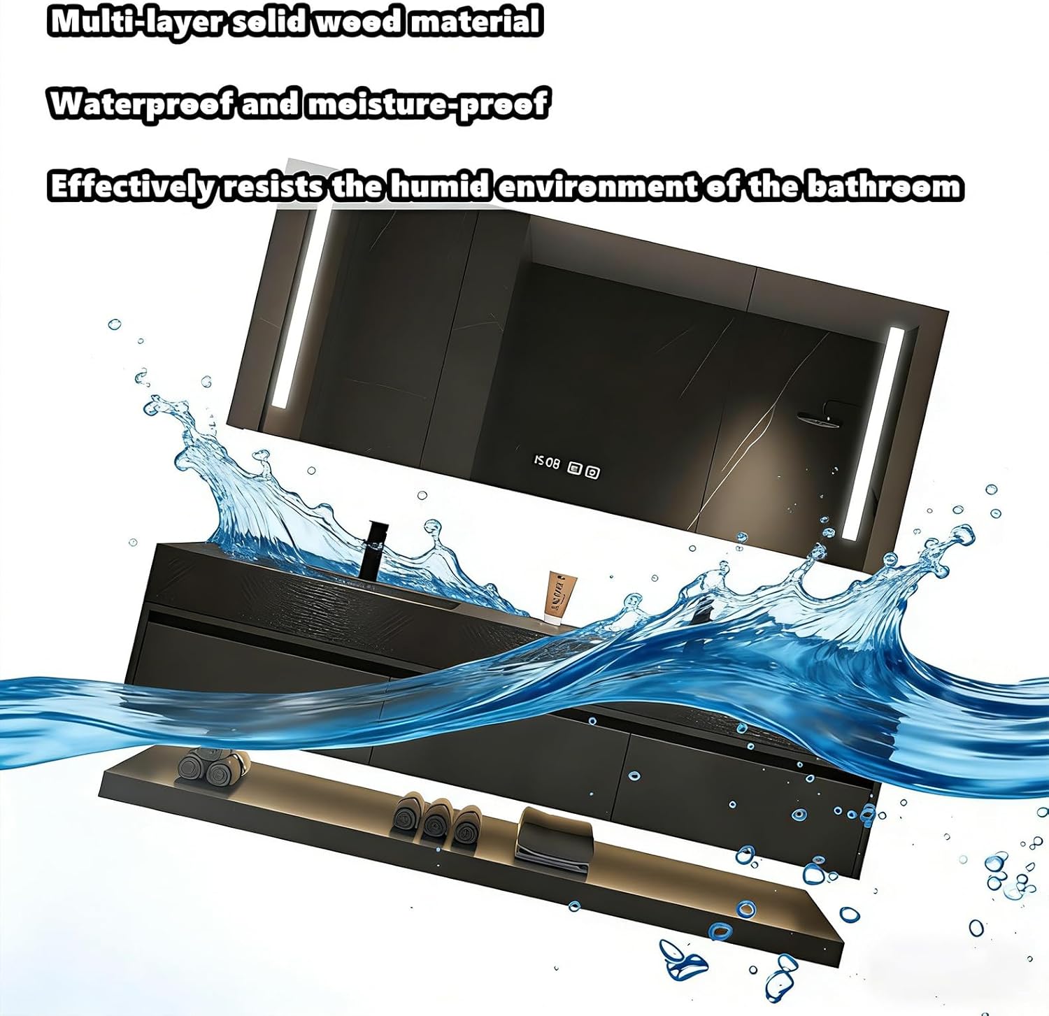 Bathroom Vanity with Sink - Floating Bathroom Vanity Set | Includes LED Intelligent defogging Cabinet | Multi Layer Solid Wood Material | Wall Mounted (Double Sink,72)