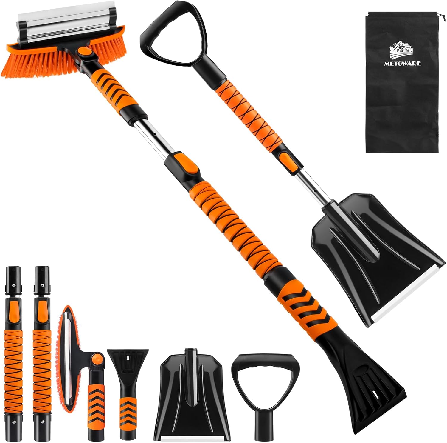 METOWARE 42.2” Ice Scrapers and Snow Brush for Car Windshield with Snow Shovel with Ergonomic Foam Grip and 360° Pivoting Brush Head, Snow Brush for Car SUV Truck