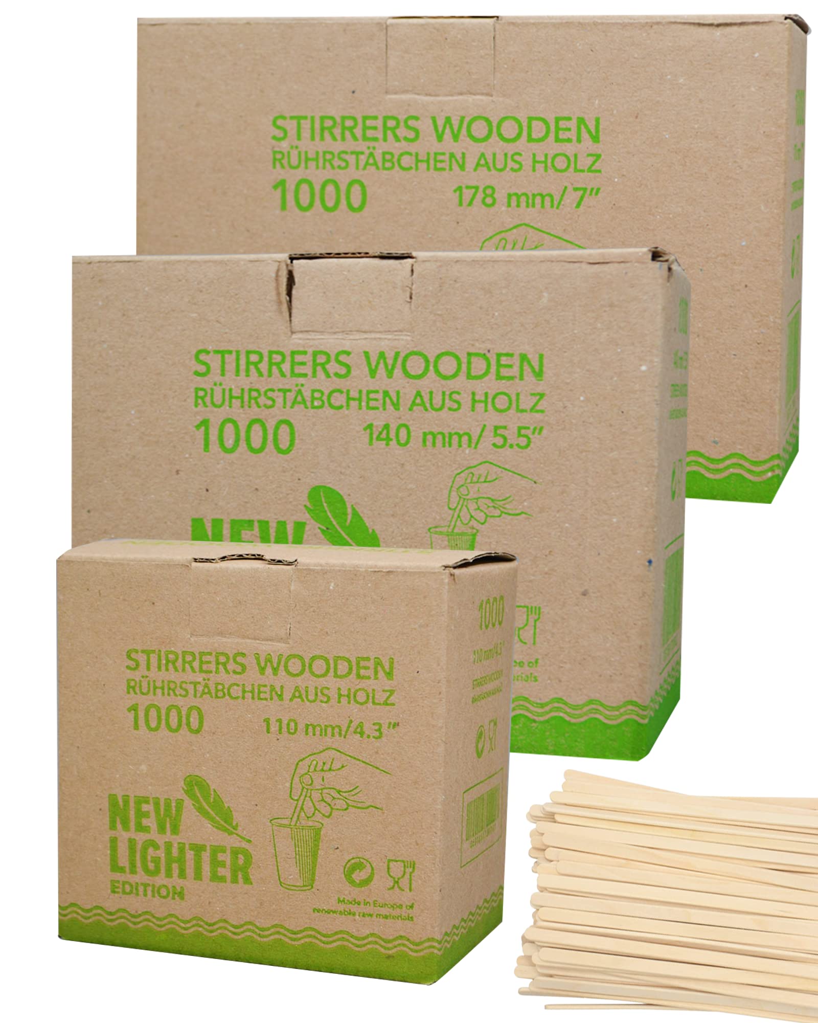Wooden Coffee Stirrers 1000 pcs - / 4.3" / 5.5" / 7" / (178mm / 7")