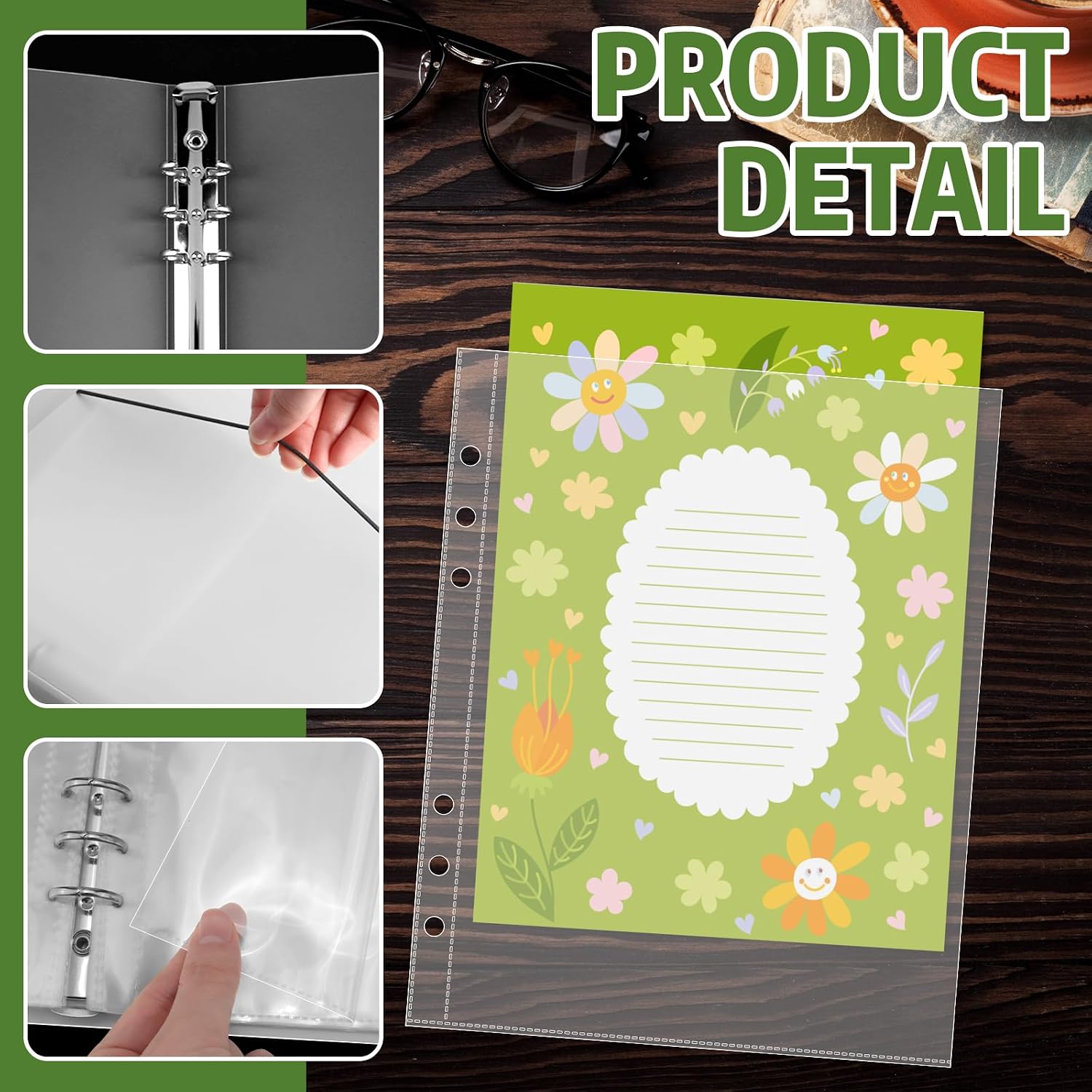 Bercoor 5x8 Index Card Binder Holder, A5 6 Ring Binder, Small Storage Organizer for Photos, Postcards, Recipe Cards, 60 Card Sleeves, Stores up to 120 Pieces Card image 3