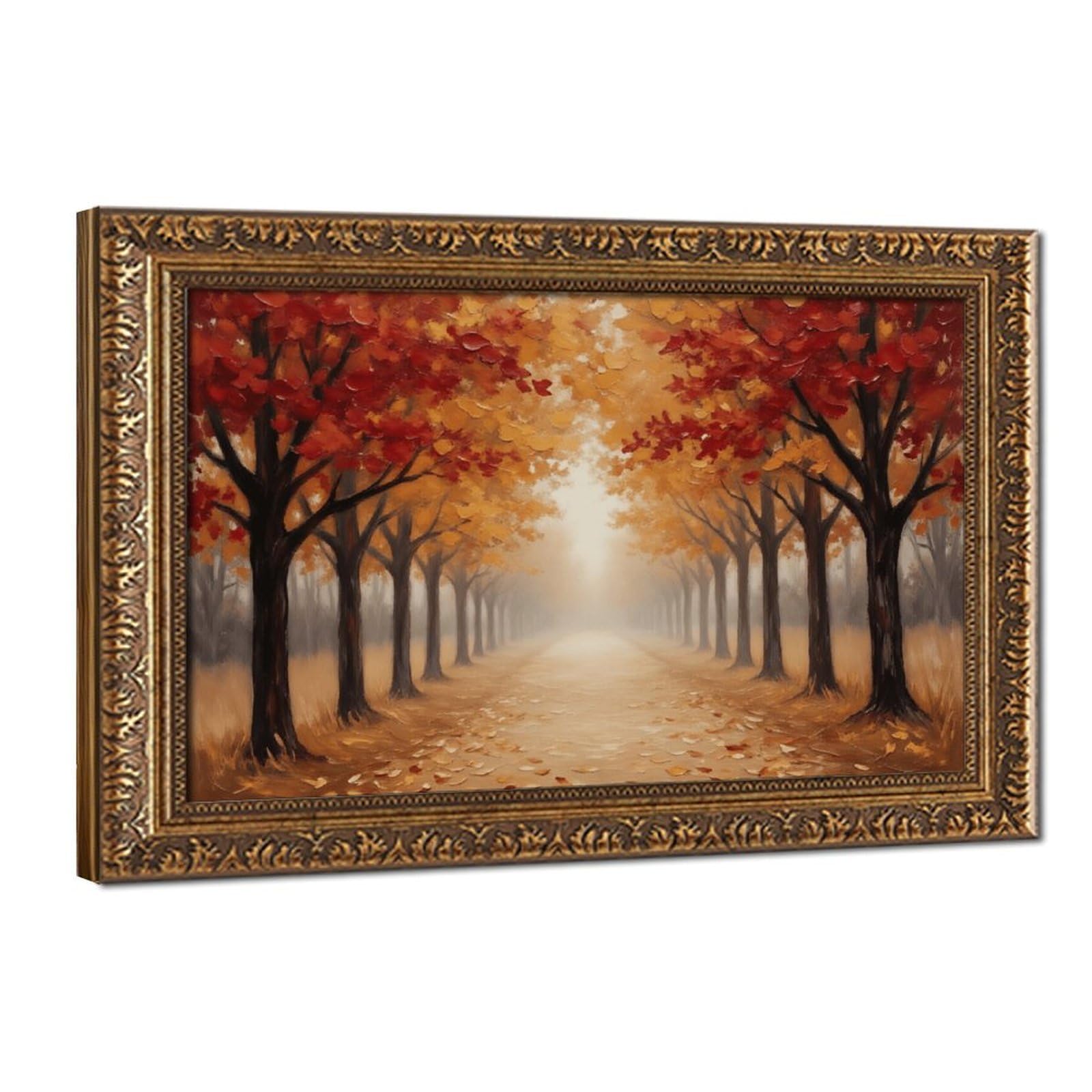 Mnyuein Póster de paisaje de bosque otoñal, 3 lienzos, decoración de pared, pinturas para sala de estar, dormitorio, marco dorado retro, 61 cm de largo x 91 cm de ancho