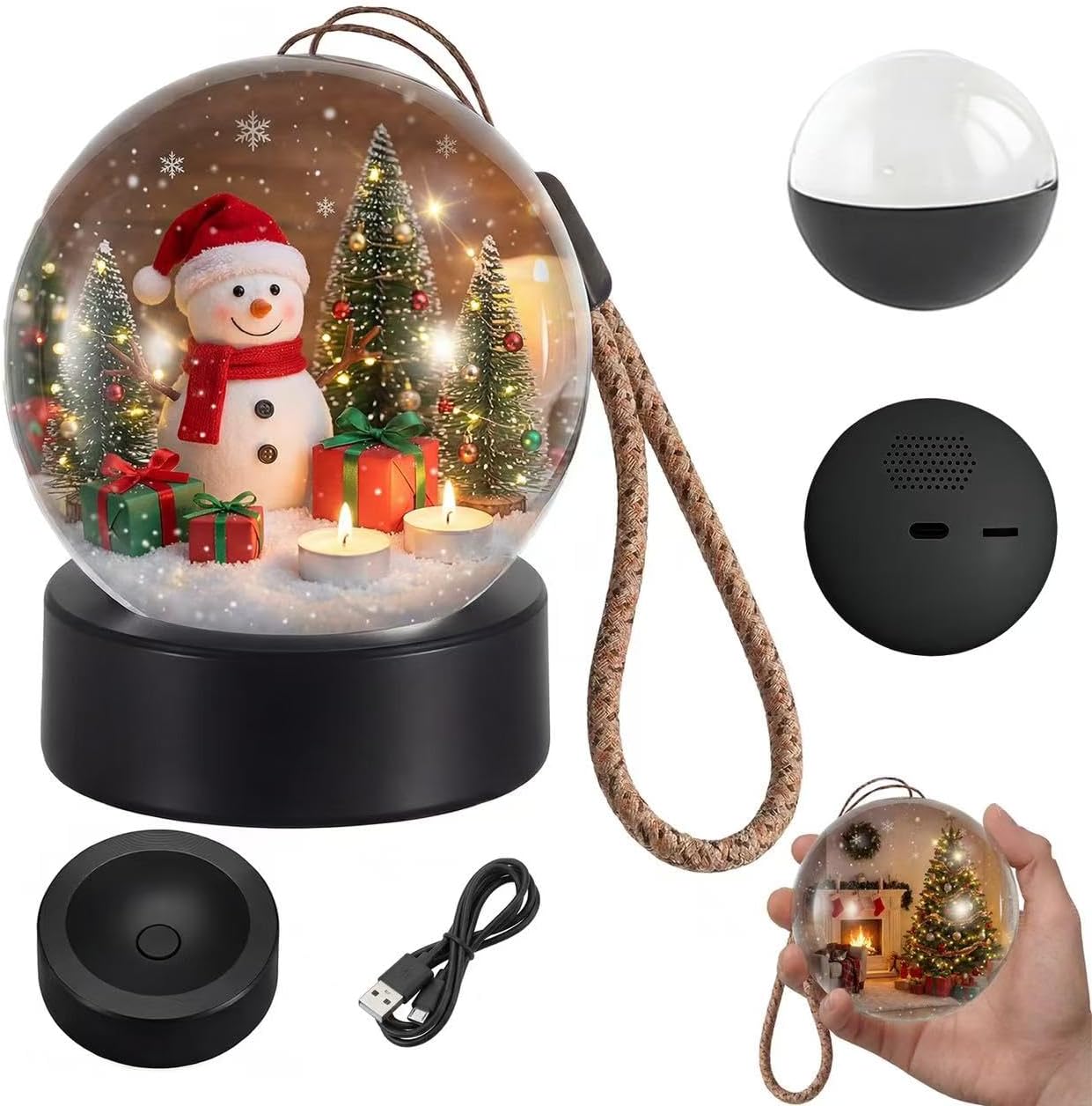 Valentine's Day Memory Orb - Personalized 3D Crystal Ball Video Player with Uploadable Videos & Photos, Electronic Memory Sphere for Xmas Gifts, Home Decor (Black)