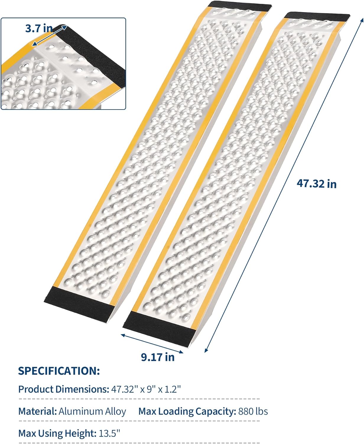 GRAVEE 2PCS 47/57" Aluminum Lawn Mower Ramps 880/1000LBS Anti-Slip Punch Plate - Picture 9 of 9