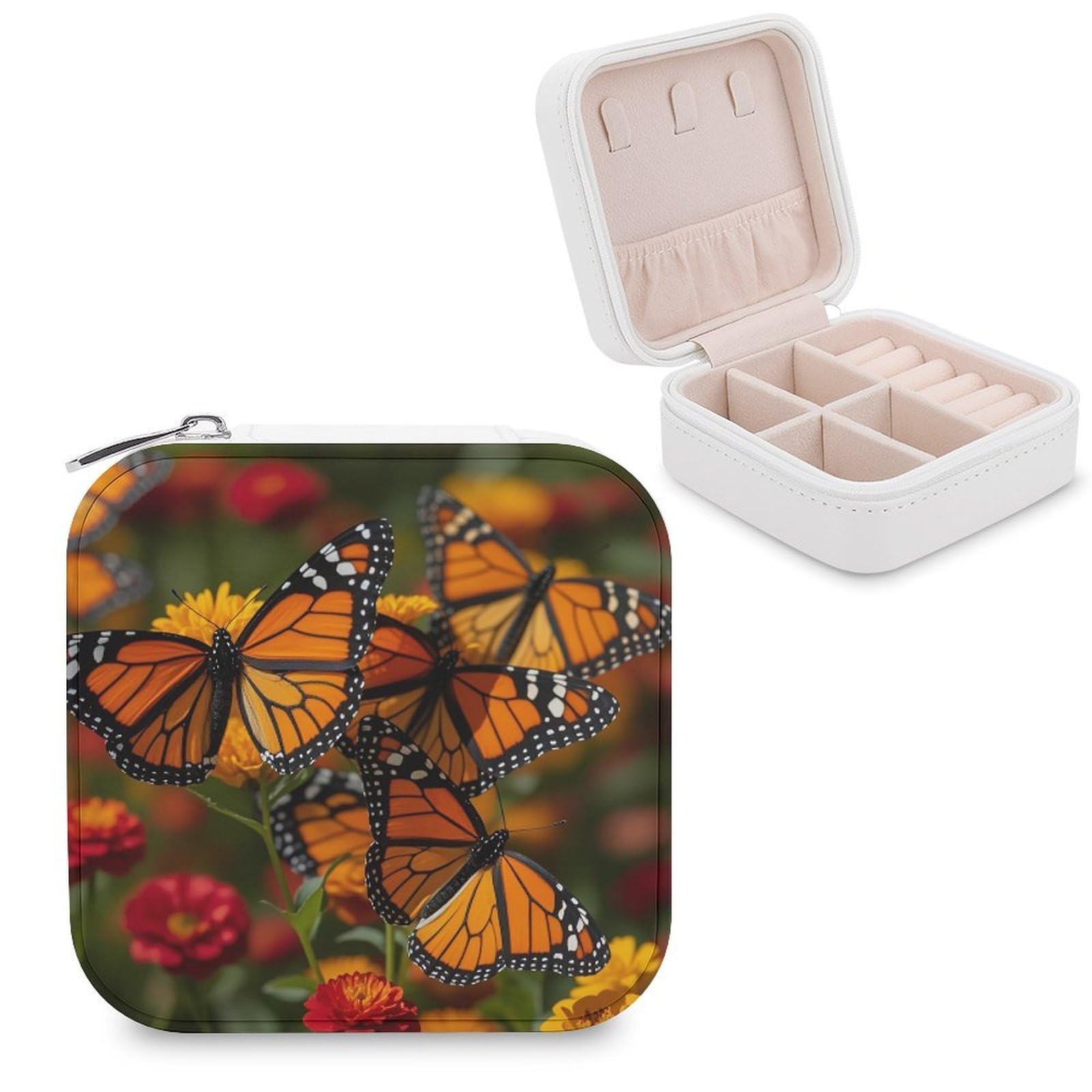 FekiLoot Monarch Butterflies Jewelry Case Personalized Leather Jewelry Box Mini Travel Jewelry Case Small Portable Jewelry Organizer for Ring Earrings Necklace Bracelet