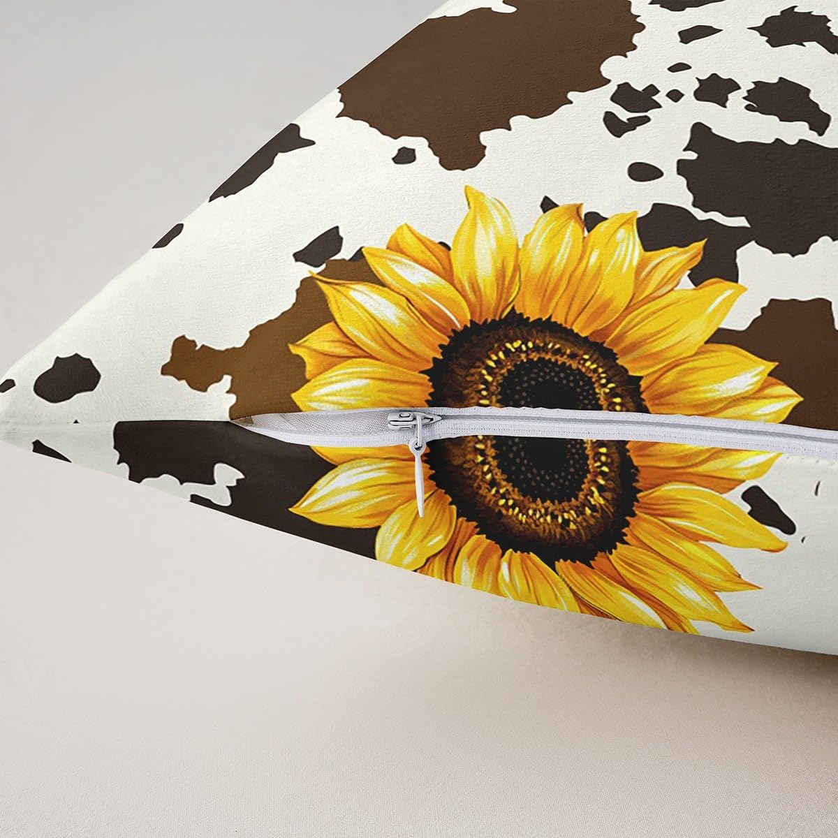 Sunflower Cow Throw Pillow Covers 24x24 Set Of 2 For Kids Girls Boys,Rustic Cowhide Brown Pillow Covers Yellow Floral Wildlife Farmhouse Cushion Covers,Abstract Milk Cow Decorative Pillow Covers
