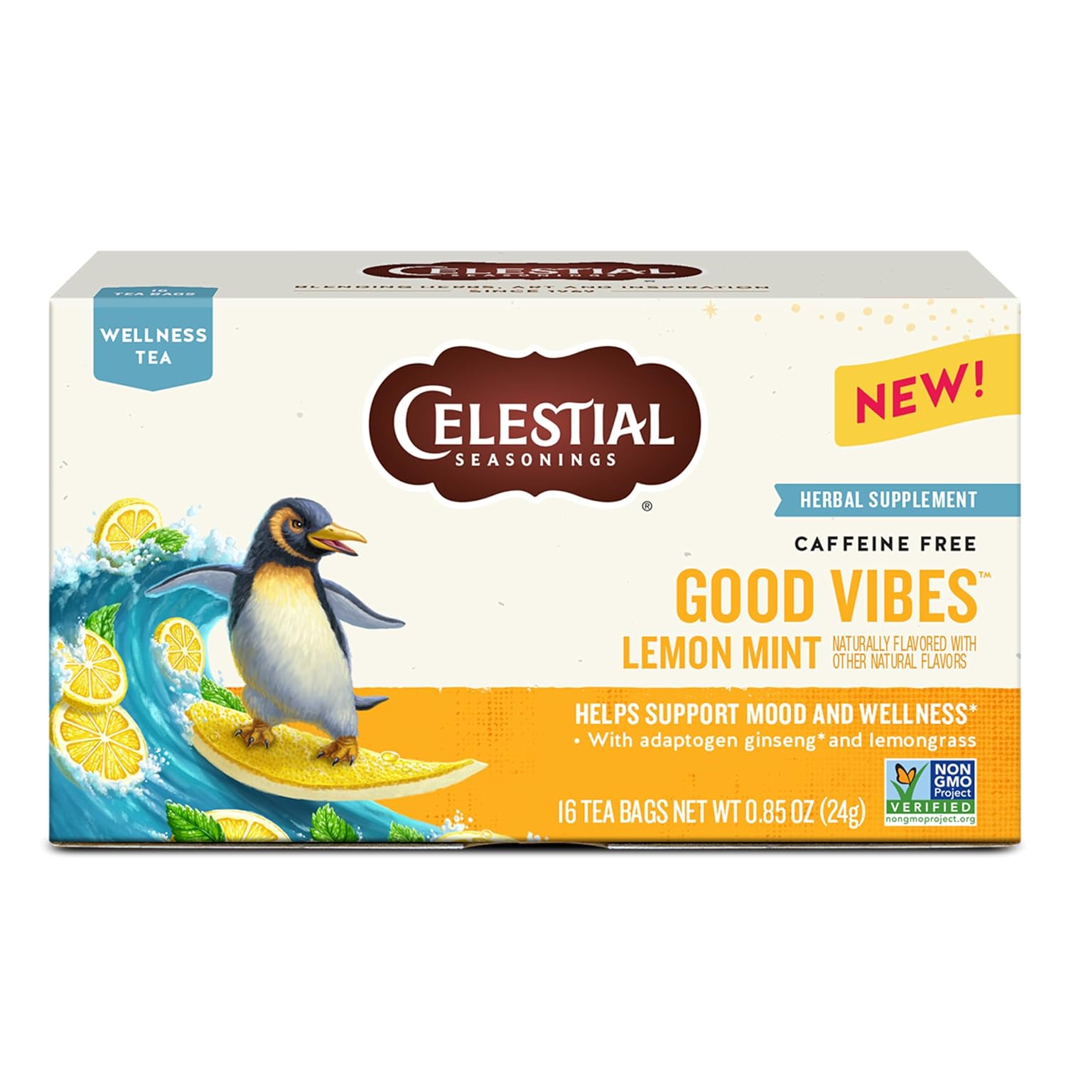 Celestial Seasonings Good Vibes Lemon Mint Tea, 16 Tea Bags