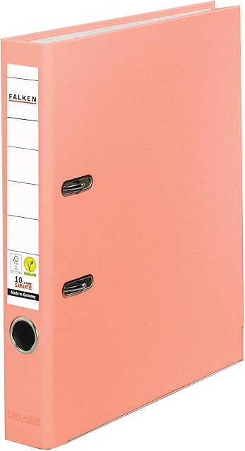 Falken Segregator PP-Color segregator biurowy z tworzywa sztucznego A4 wąski 5 cm łososiowy. Wyprodukowano w Niemczech. Segregator Wegański Vegan Segregator szczelinowy Segregator z mechanizmem