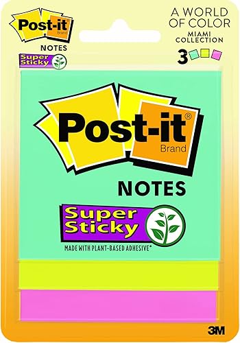Post-it - Notas súper adhesivas de 3 pulgadas x 3 pulgadas, 3 unidades