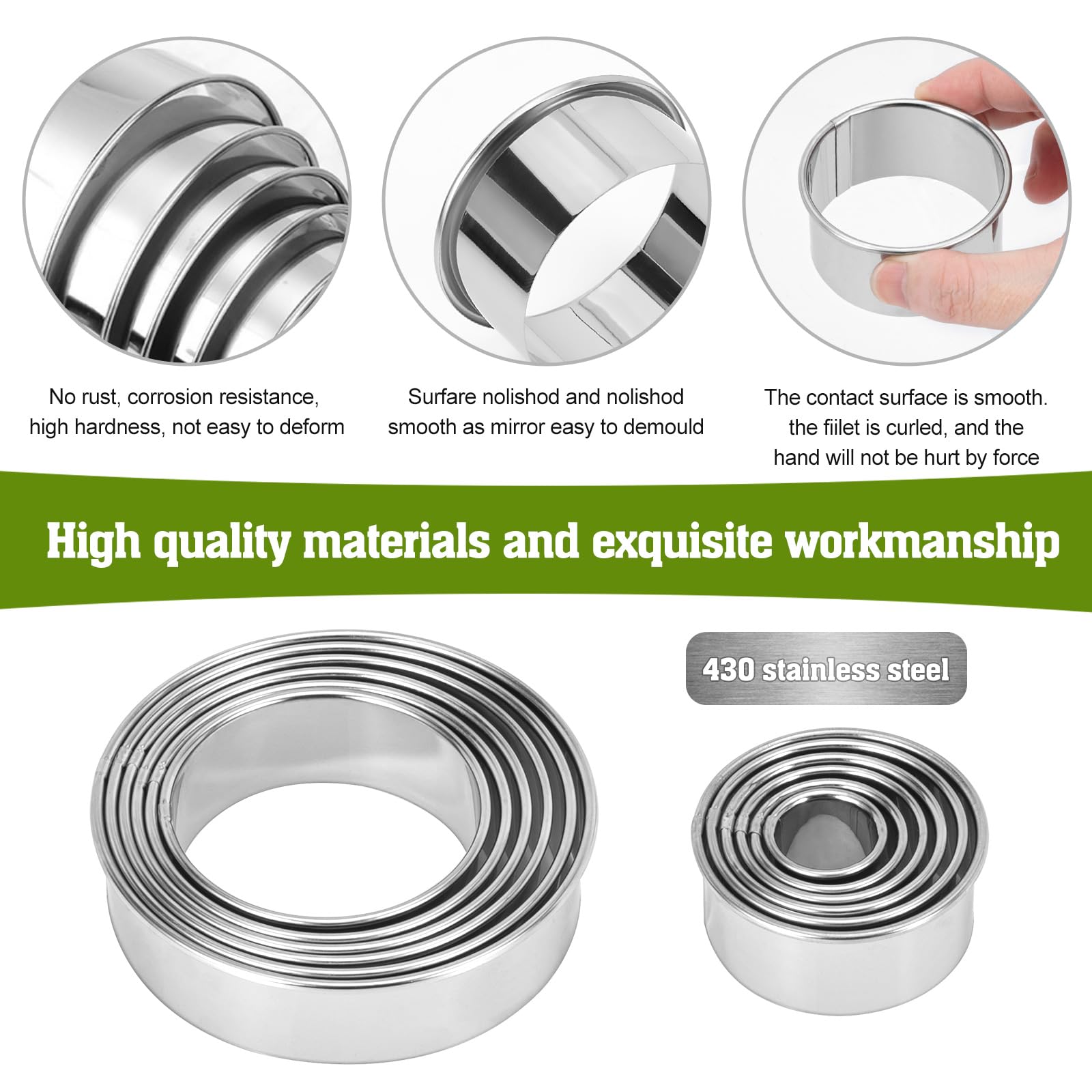 Rizthyn 12 Pièces Emporte-Pièces Ronds Acier Inox 8x4 Cm Avec Couvercles - Cercles à Pâtisserie, Moules Mousse, Anneaux Dessert Pour Gâteaux Biscuits