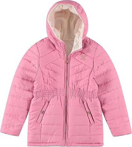 Miniatura 2 de Juicy Couture Girls Reversable Coat, Faux Fur Hooded Winter Jacket, Warm Padded Parka Hoodie, Kids Heavyweight Winter Coat