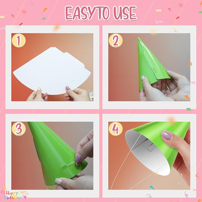 36 Sombreros Cónicos para Fiesta DIY en Papel Verde miniatura 5