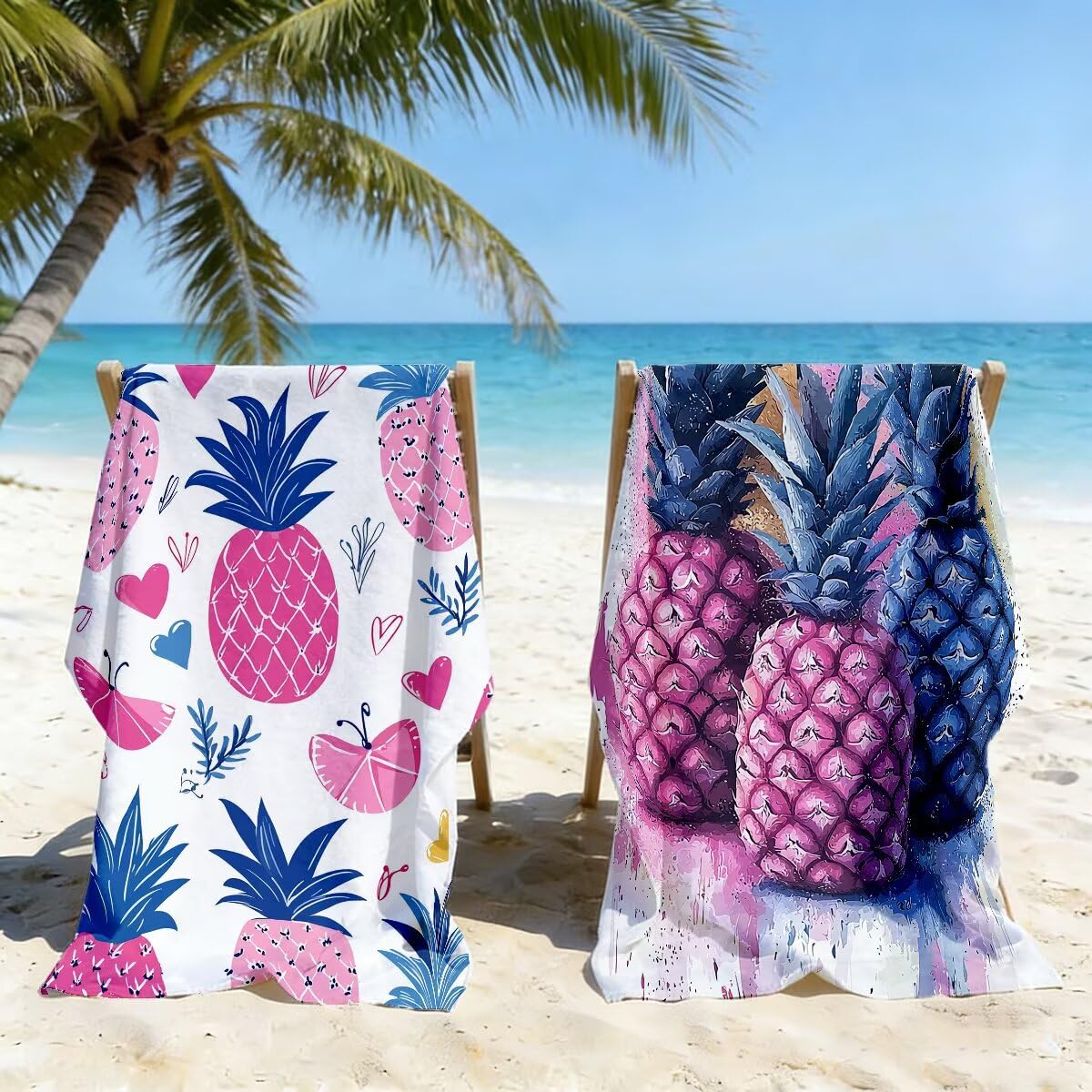 Ręcznik plażowy XXL, 90 x 180 cm, zestaw 2 sztuk, z mikrofibry, ananas, szybkoschnący, do sauny, fitness, bez piasku, ręcznik plażowy, do sauny, duży ręcznik kąpielowy, prezent dla kobiet -4681