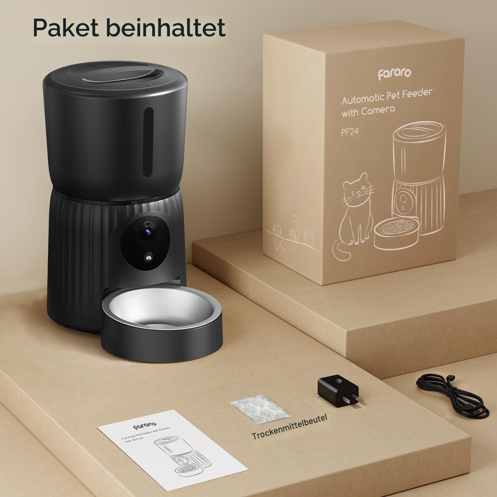 Faroro Futterautomat Katze mit WiFi, 1080P HD Video Katzenfutter Automat mit Nachtsicht, 4L Futterspender für Katzen/Hunde mit Zwei-Wege-Audio, APP-Steuerung, Anti-Blockier-Sensor & Doppelte Kraft