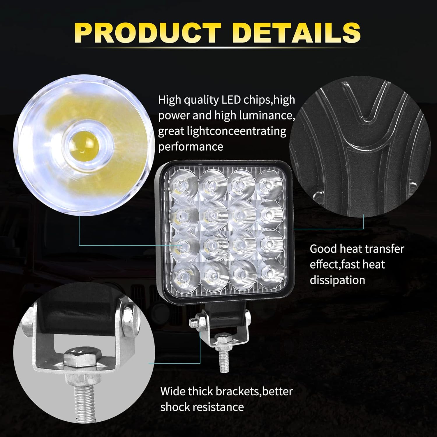 Willpower 4 Pieces 4 inch 10cm 48W Mini Ultra Thin LED Work Light Spot Beam LED Pods Driving Lights 12V 24V Offroad Fog Lamps for Truck Tractor Boat 4x4 Car SUV ATV Excavator