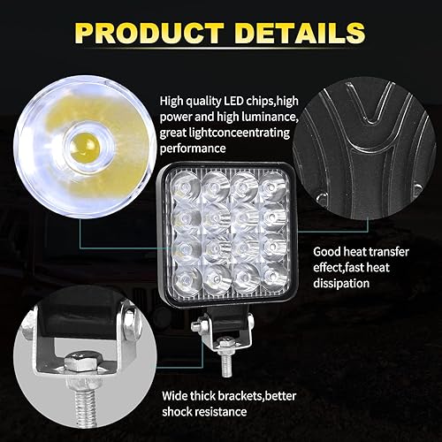 Miniatura 3 de AUXTINGS 2 unidades de 4 pulgadas 3.9 in 48 W mini luz de trabajo LED ultra fina haz LED Pods luces de conducción 12V 24V Offroad Lámparas