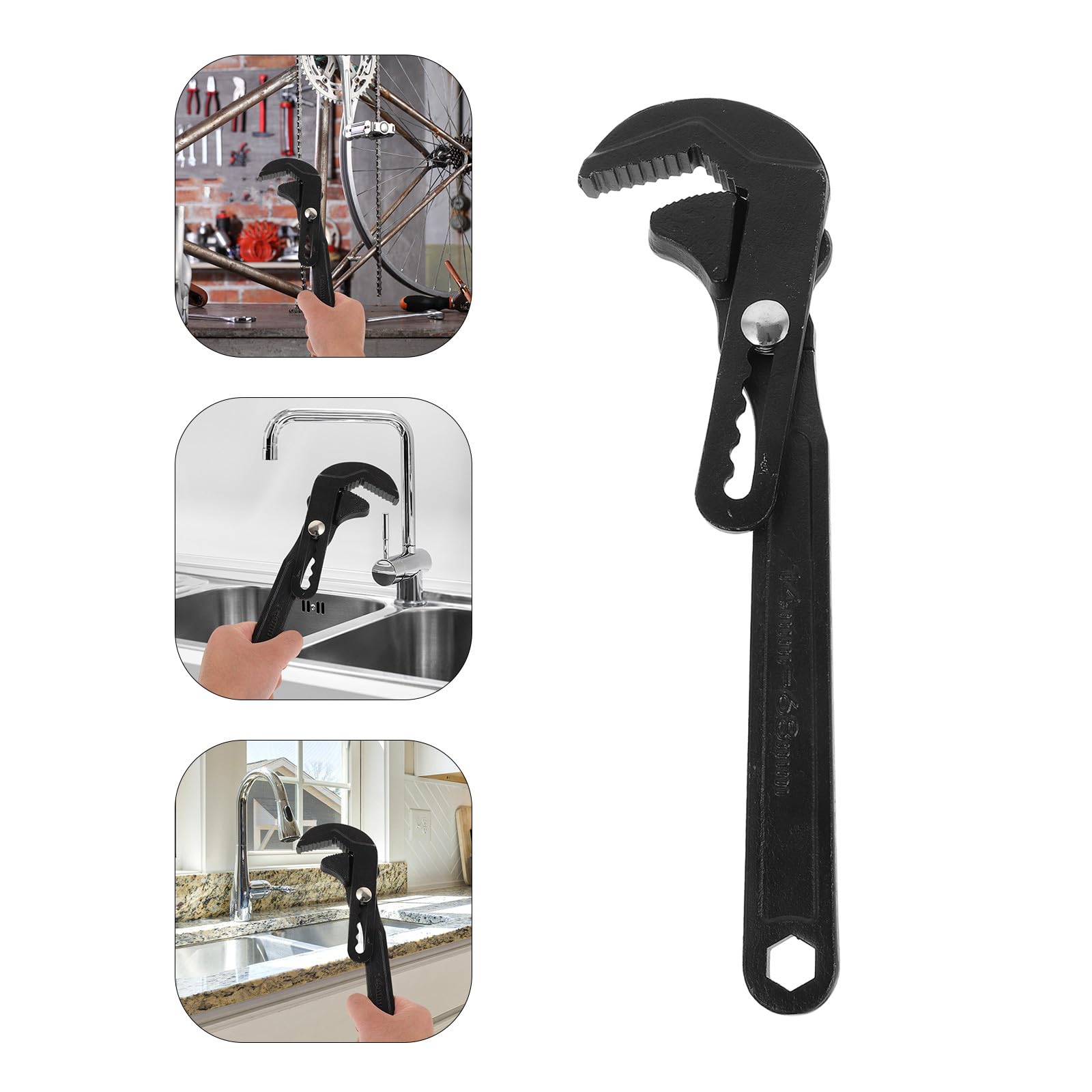 Gadpiparty Llave Ajustable Multifuncional Negra, Apertura Grande para Tuberías, Acero Resistente, Llave de Fontanero para Baño y Plomería, Herramienta Manual Versátil para Reparación