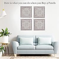 Vista 6 de DharmaObjects Decoración de panel de pared de madera de loto hecho a mano, arte colgante de 16 x 16 pulgadas (blanco lavado)