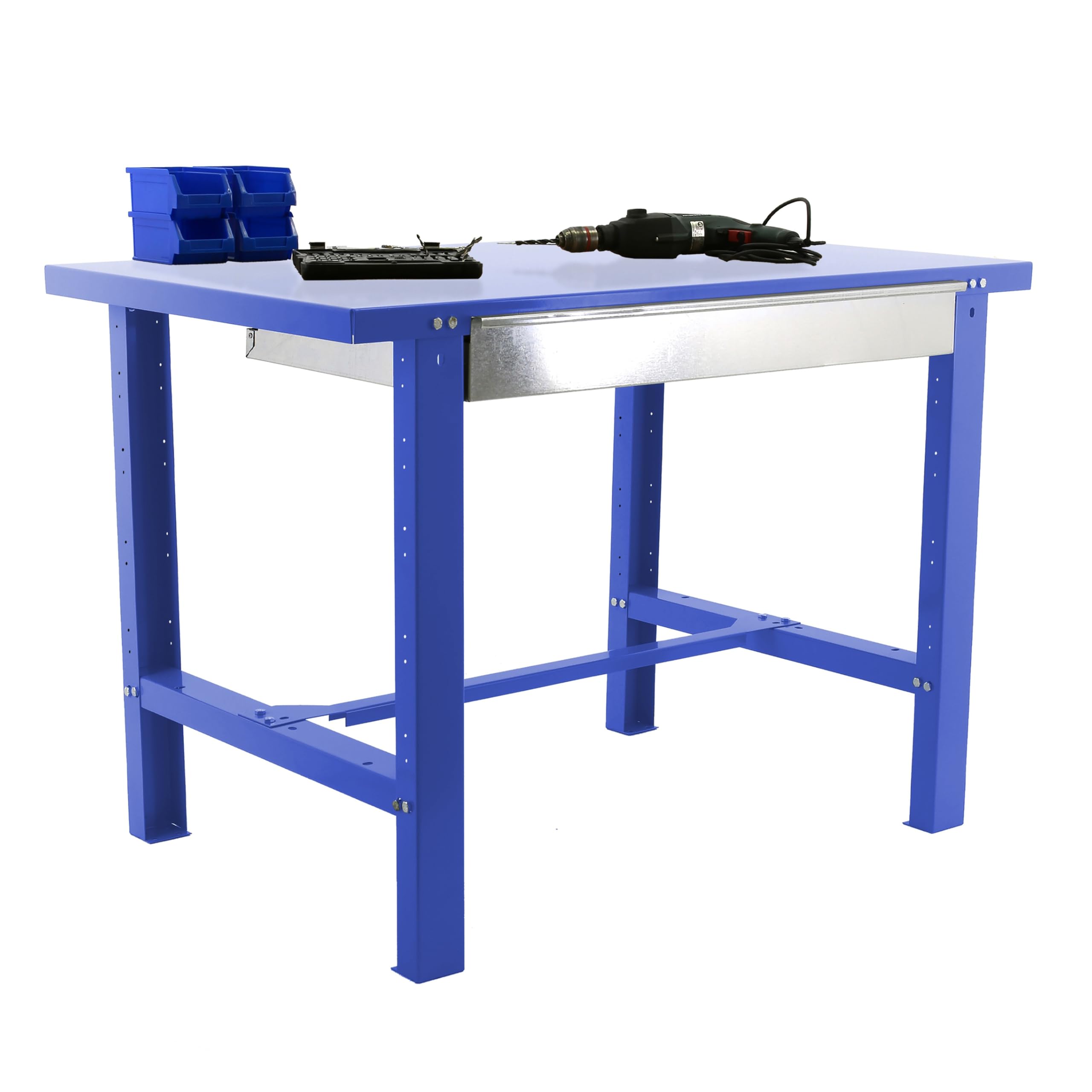 Simon Rack Mesa de Trabajo Taller con cajón 1200x730 mm - BT6 | Tablero Metal, Capacidad Carga 600 kg, Azul, Pintura anticorrosión