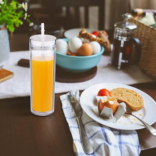 Miniatura 35 de Volhoply Paquete de 4 vasos delgados de plástico de 20 onzas, vaso de doble pared con tapa y pajilla, taza de café helado de viaje, reutilizable