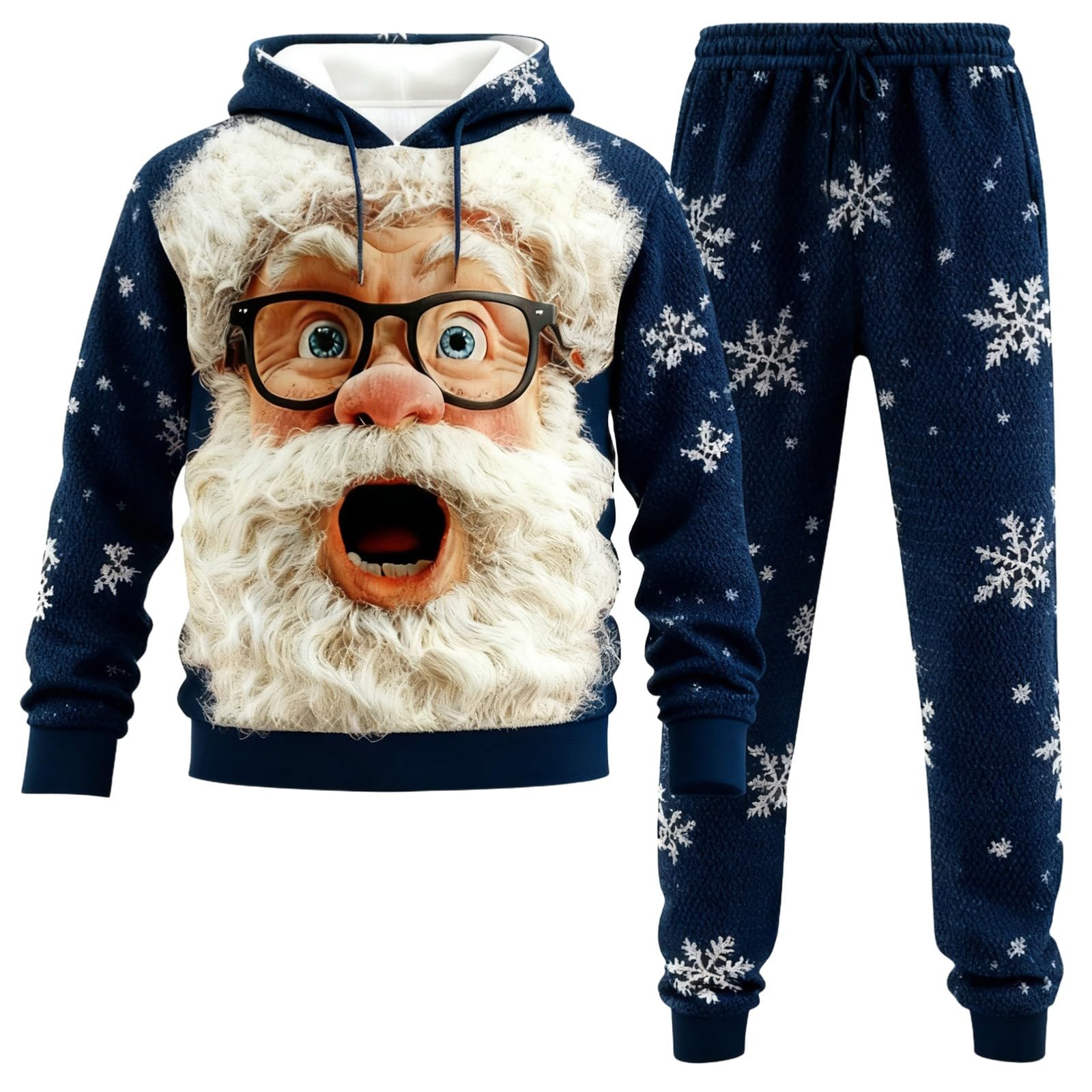 Generisch Świąteczny dres męski do joggingu, zabawny świąteczny dres treningowy, zestaw świąteczny, na co dzień, Boże Narodzenie, 2-częściowy, zabawny nadruk z polarowymi bluzami z kapturem + spodnie