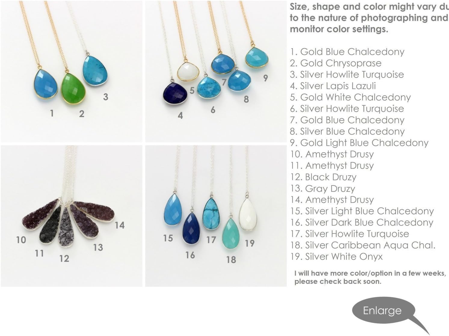 HotMixCold Statement Large Bezel Teardrop Necklace/Blue Turquoise Stone Layering Necklace Gold or Silver Metal Trimmed Druzy Pendant Necklace - Image 2