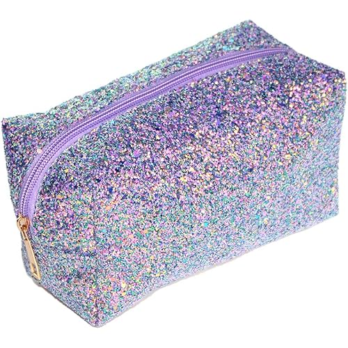 Colorful Glitter Shine Cosmetic Pouch Waterproof Zipper Handbag Carry Case Organizer Travel Case (purple)