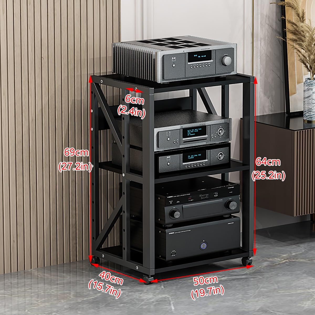Mobiletto HiFi Rack Audio a 2/3 Ripiani, Av Tower Media Stand Supporto con Ruote Universali, Piccolo mobiletto Stereo e Supporti Audio-Video per Ufficio, Soggiorno(Style 3)