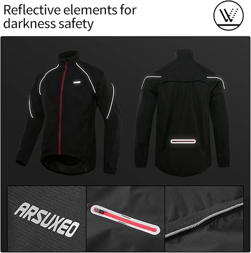 Miniatura 5 de ARSUXEO Chaqueta impermeable para correr para hombre, chaqueta de lluvia transpirable para bicicleta, ropa cortavientos