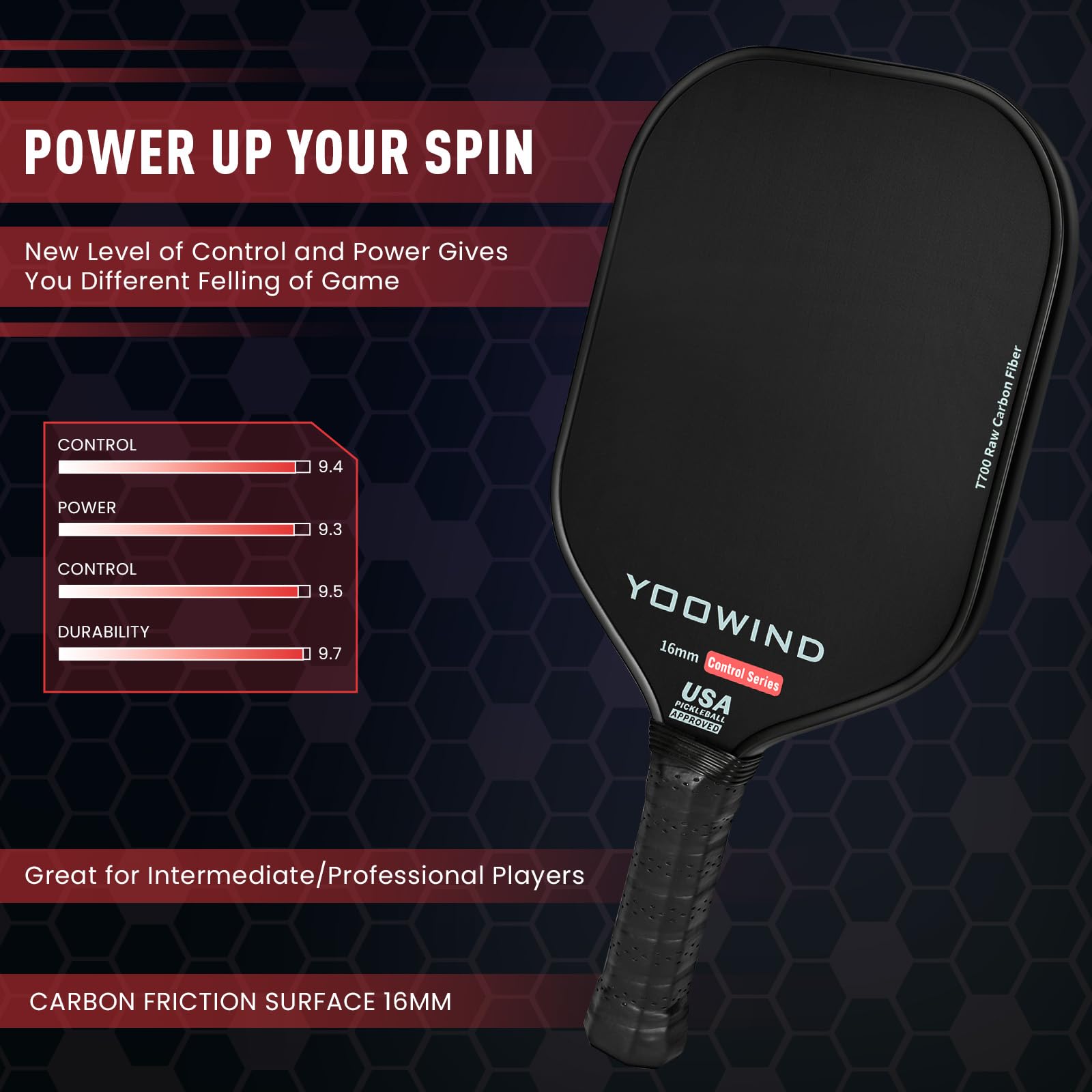 Pickleball Set With Cover Fjalljós T700 Carbon Fiber Pickleball Paddle - 16MM Honeycomb Core With Textured Grip Surface Raquette De Pickleball
