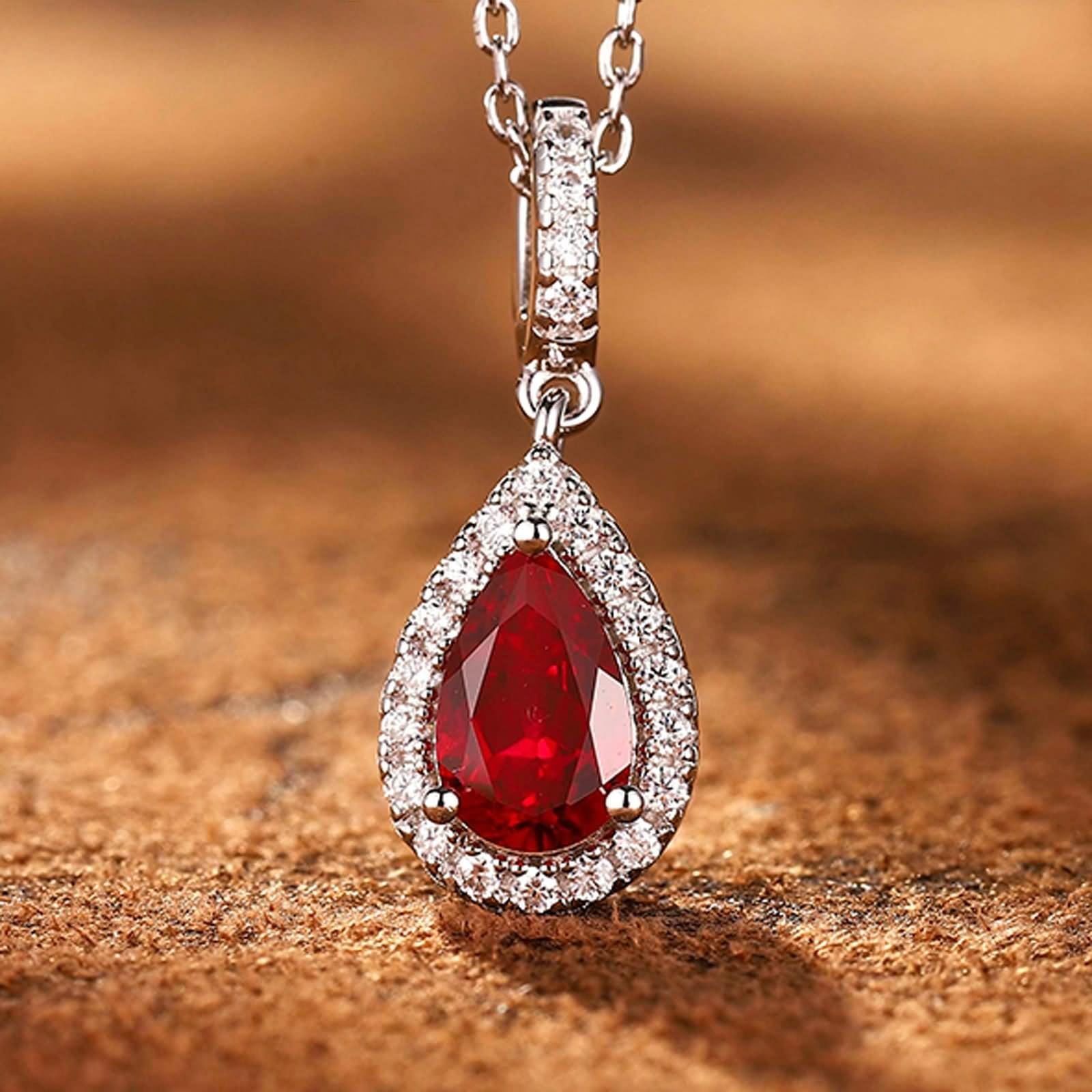 Naszyjnik damski w stylu vintage, wisiorek w kształcie kropli 1,2 ct rubin i moissanit 14K białe złoto 45 cm