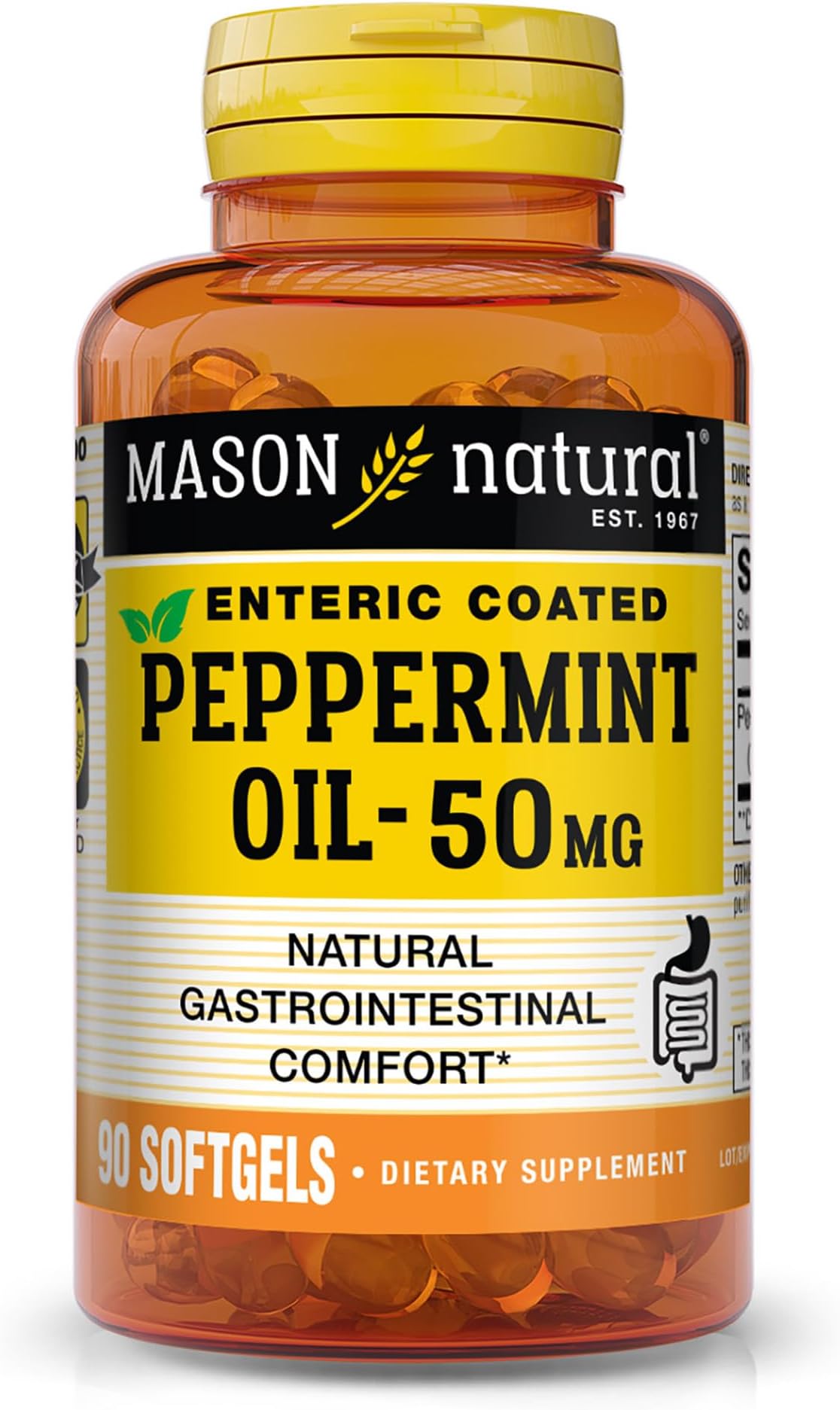 Peppermint Oil 50 mg Enteric Coated Supplement, 90 Day Supply of Gastrointestinal Support for Normally Functioning Bowel, Softgel Pills
