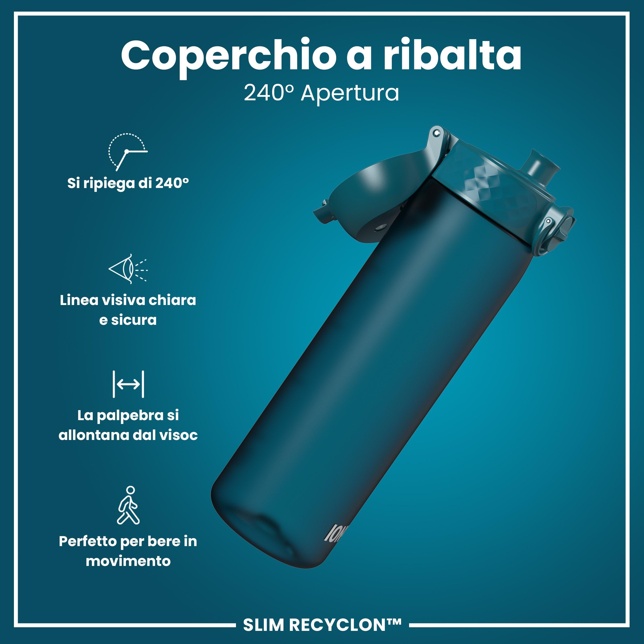 Ion8 Borraccia a Prova di Perdite, 500ml, Facile da Aprire, Serratura Sicura, Lavabile in Lavastoviglie, Senza BPA, Maniglia per il Trasporto, Adatta a Portabicchieri, Facile Pulizia, Verde Acqua