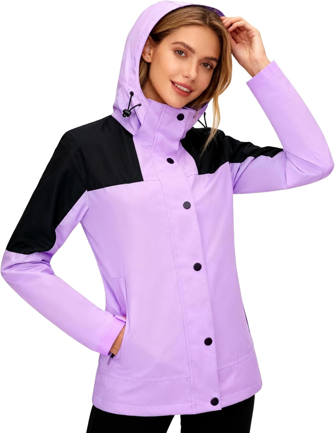 Rain Jacket for Women Waterproof Hooded Raincoat with Pockets Packable Windbreaker for Hiking Travel - Image 4