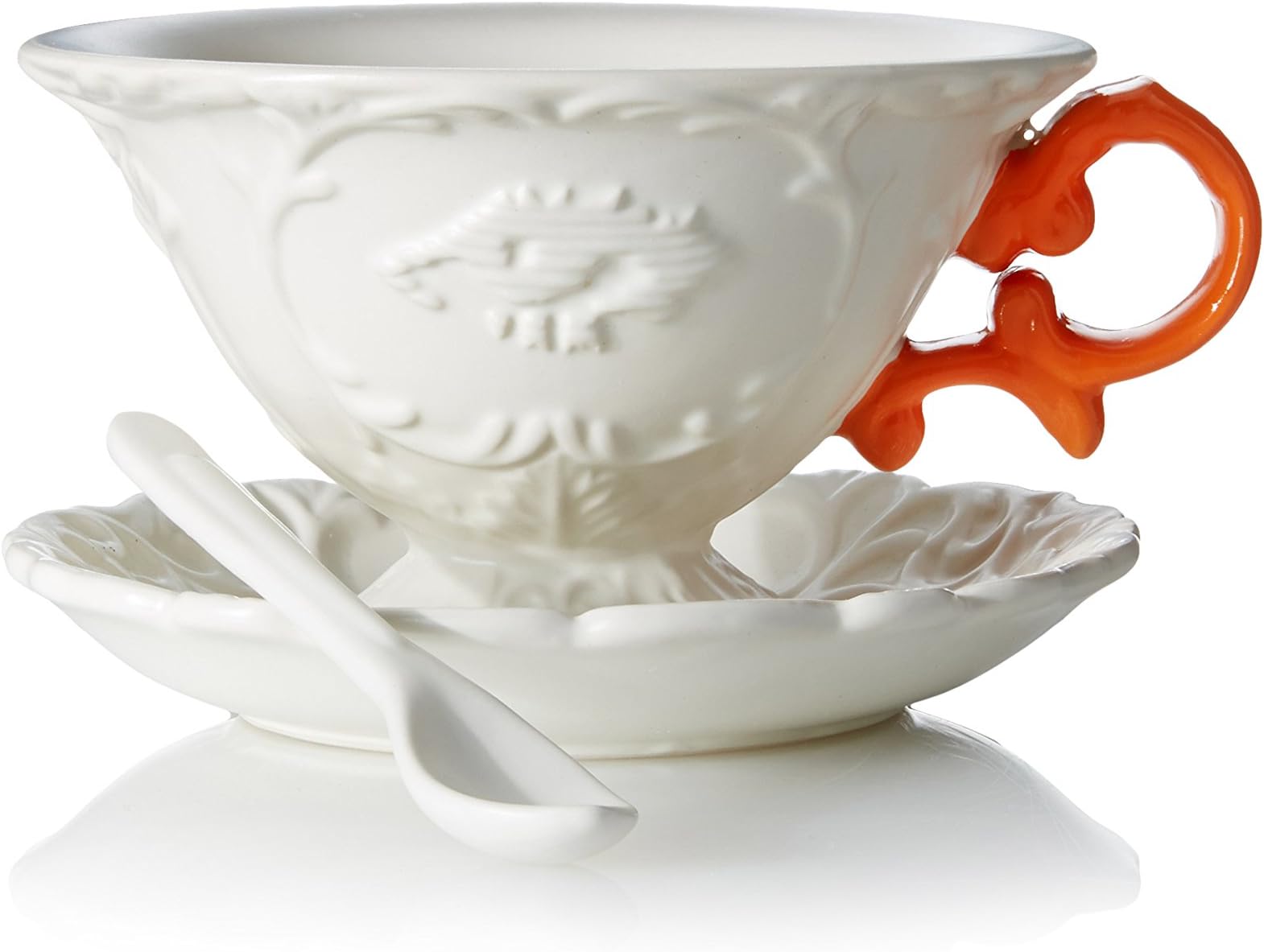 I‐Wares Set with Coloured Handle, Porcelain, White/Orange