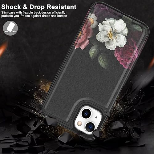 Miniatura 5 de LETO Funda tipo cartera de piel con tapa para iPhone 15+ Plus, diseños de flores de moda, ranuras para tarjetas, función atril, funda protectora