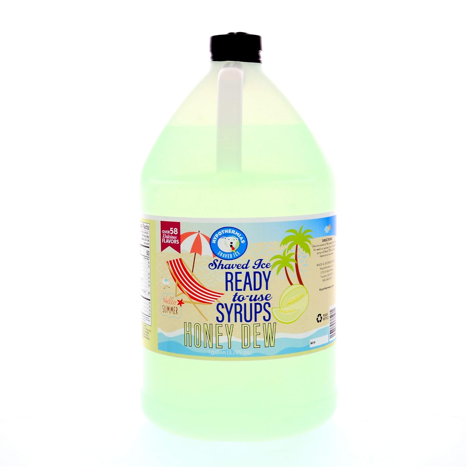 Hypothermias Shaved Ice & Snow Cone Syrup - Gallon (128 fl. oz) - Honey Dew - Made with Non-GMO 100% Pure Cane Sugar, No Corn Syrup - BPA-Free Recyclable Plastic Bottle