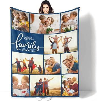 Custom Blanket with Photos Made in USA, Personalized Blanket Memorial Gift 10 Photos Collage Customized Blankets, Throw Blanket for Family Lover Birthday Wedding Christmas, Crib