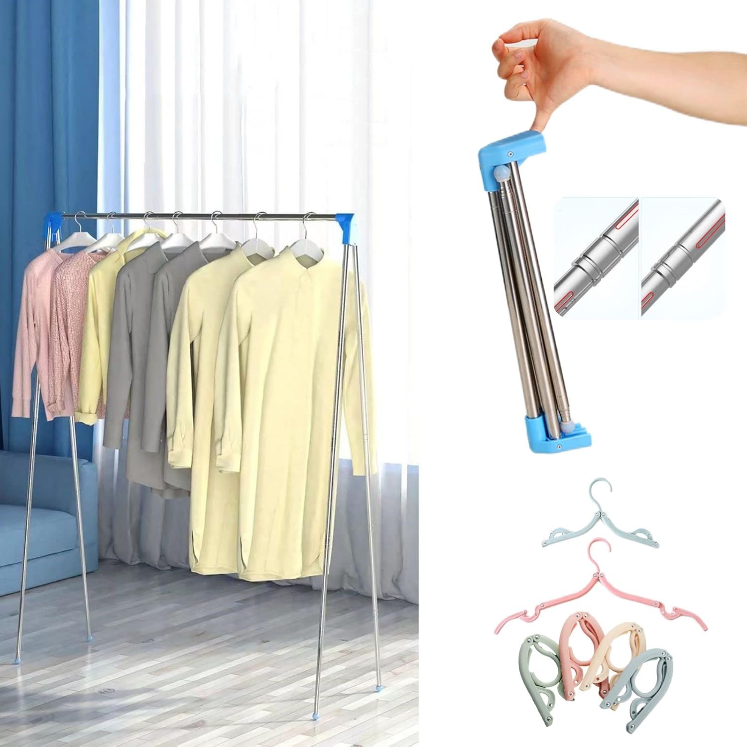Portable Travel Garment Rack, Newly Upgraded Easy Foldable Drying