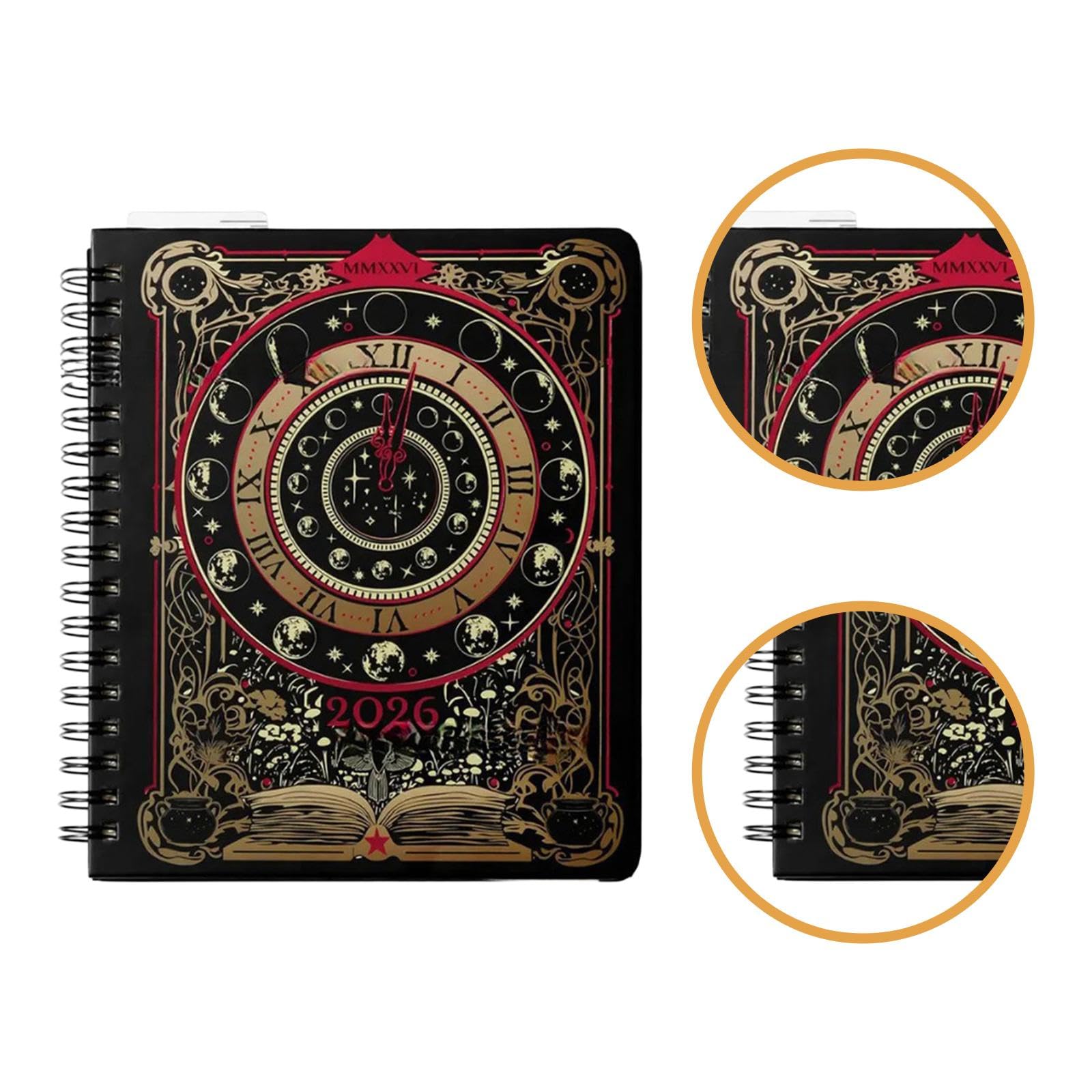 Oshhni Agenda 2026, agenda settimanale degli appuntamenti, opera d'arte ispirata alle carte dei tarocchi gotici, calendario delle festività del libro di