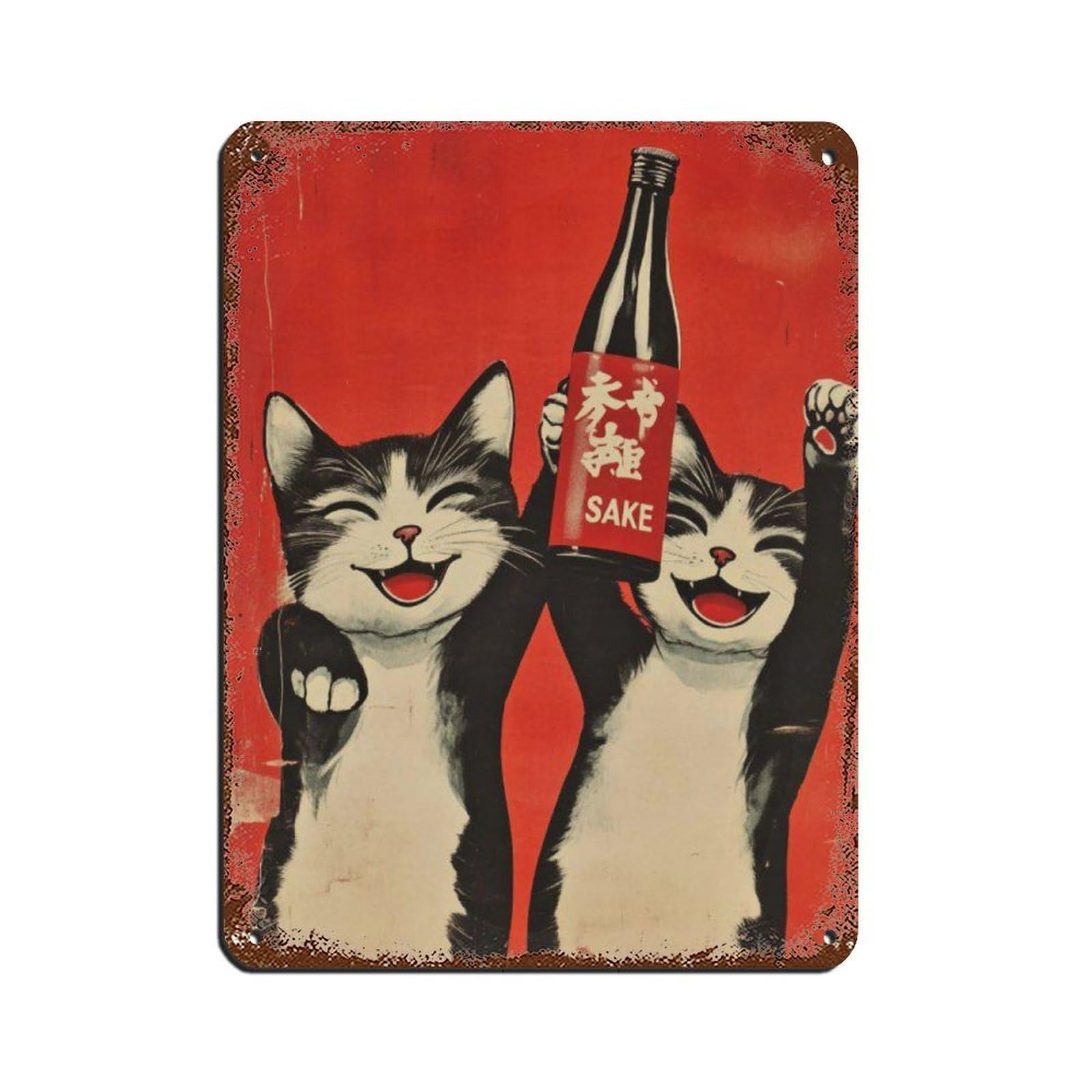 Lxwnze 30L X 40W Cm Vintage Cat Art Poster Tin Sign Vintage Metal Pub Club Cafe Bar Home Wall Art Decoration Poster Retro 12X16inch(30X40cm)