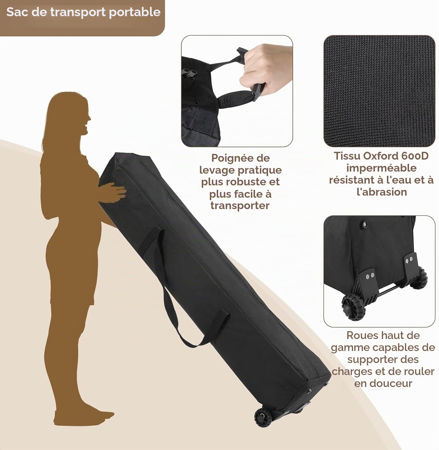 Tonnelle Pliante 3,3 x 3,3 m imperméable,avec 4 Toiles Moustiquaires, One Push Tonnelle de Jardin,Tente de fête à Double Toit, 4 Sacs de Sable, pour terrasse/marché/Camping/Plage, Marron Kaki