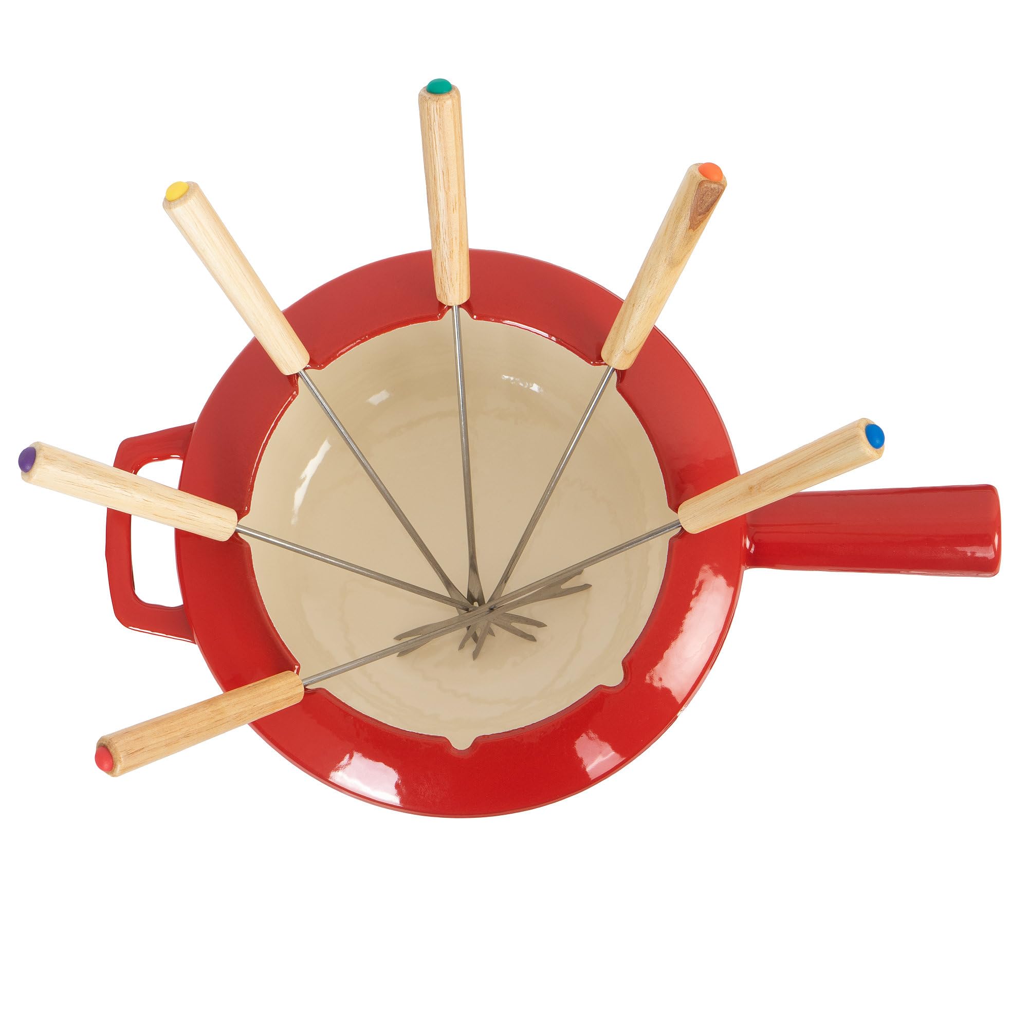 Mahlzeit Service à Fondue en Fonte pour 6 Personnes | 2 litres | Service à Fondue à 13 pièces avec brûleur et fourchettes | Service à Fondue Chocolat, Fondue bourguignonne (Rouge émaillé)