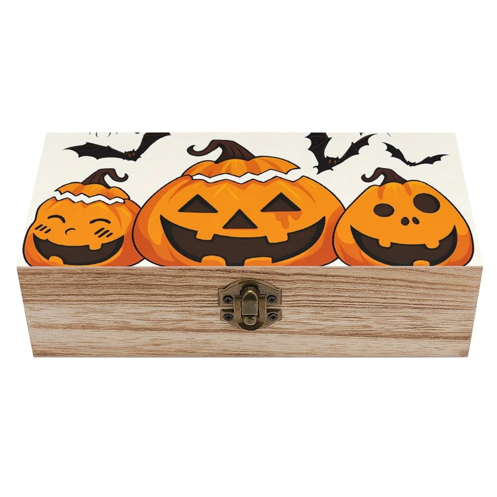 HLBSDM Halloween Pumpkin Bat Spider Web Retro Wooden Storage Box Jewelry Art Gift Boxs Decorative Keepsake Boxes