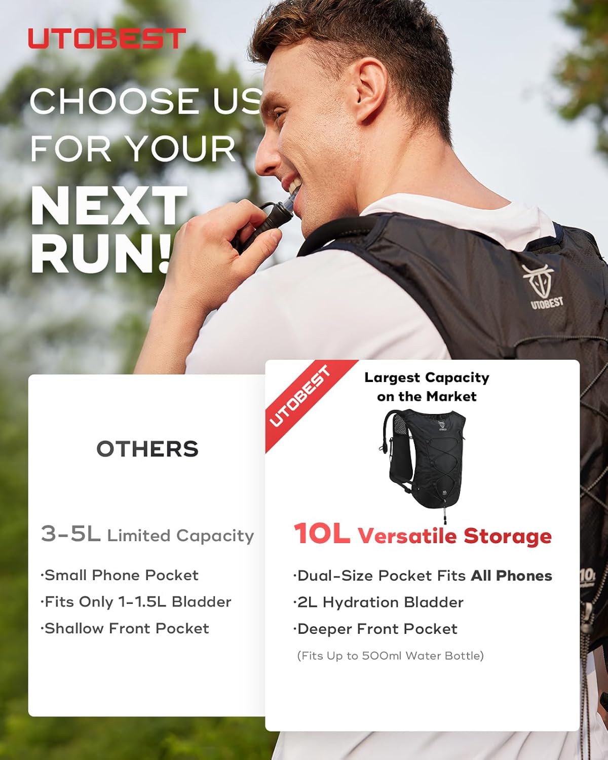 Upgrade Running Hydration Vest 10L, Running Backpack for Women Men Multi-Functional Storage, Adjustable Water Vest for Trail Marathon Race Jogging Cycling - Image 5