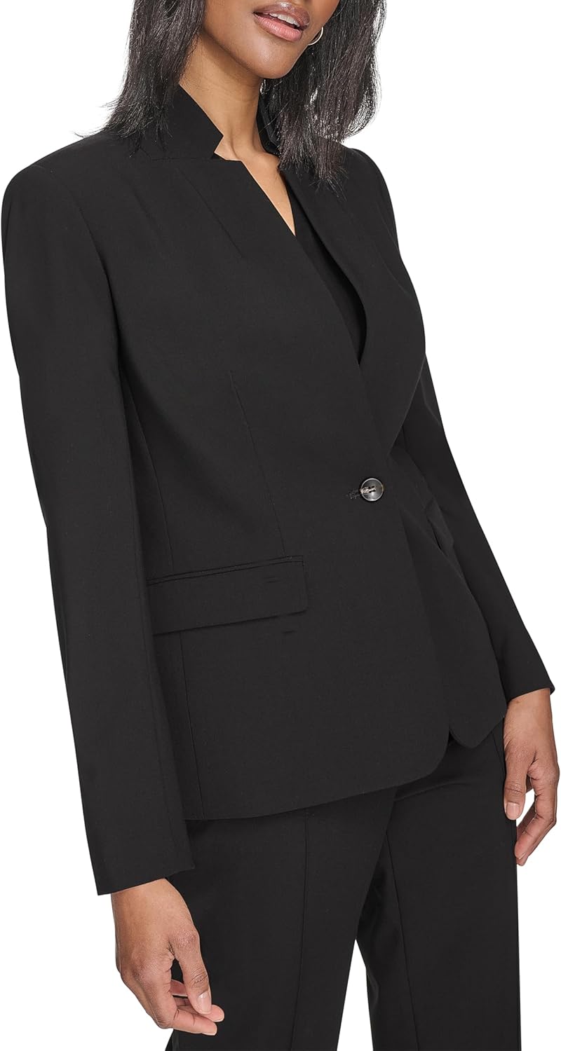 Halston Womens One Button Front Pocket Woven Blazer - Image 3