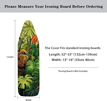 Tropical Palm Tree Leaf Ironing Board Cover With Pad 15 x 54 Non-Slip Thick Ironing Board Protective Ironing Pad Covers With Elastic Edge Table Top Iron Board Sleeve Vintage Style Home Decor