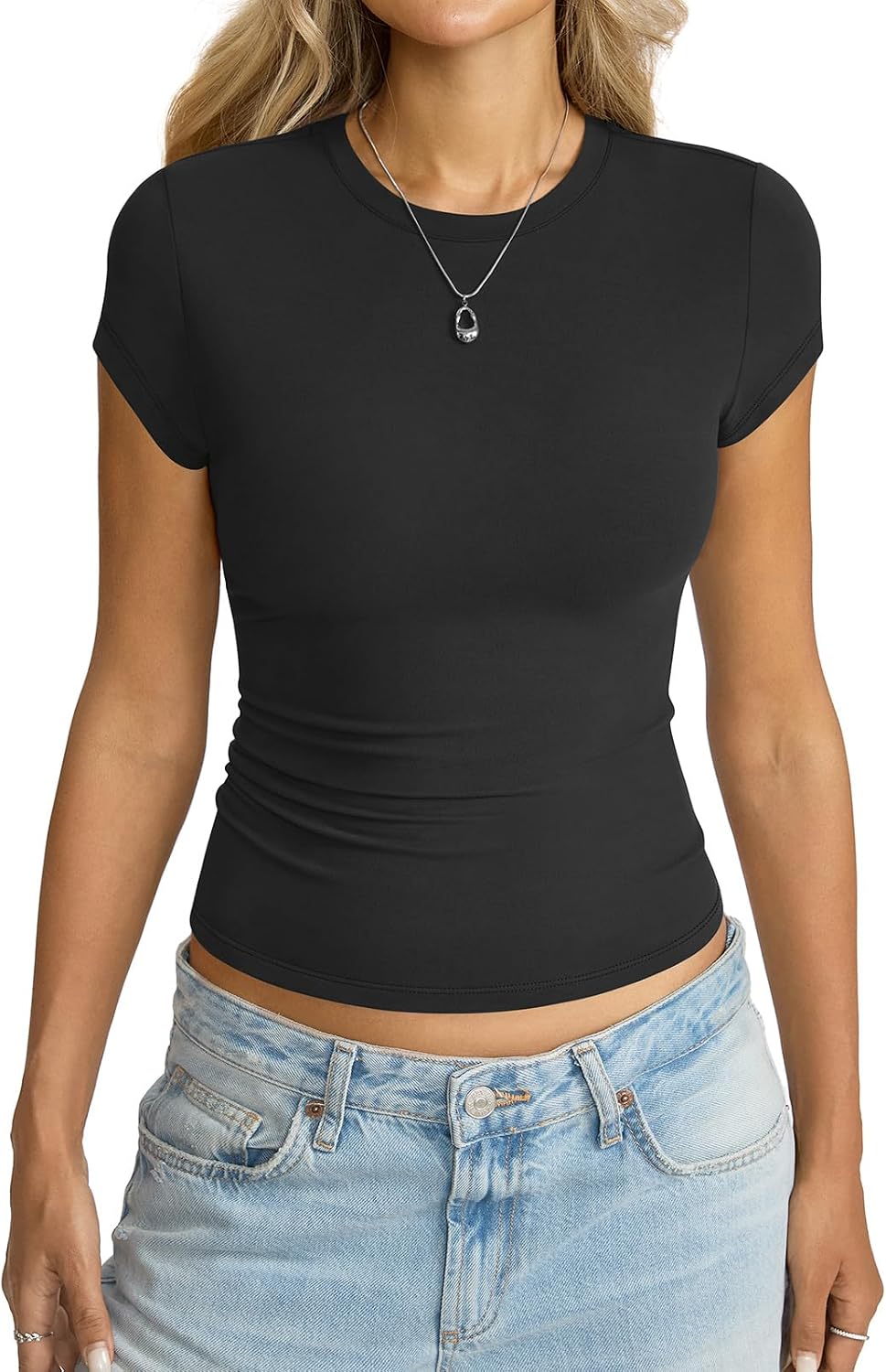 Eachyes Womens Cap Sleeve Tops Basic Casual Short Sleeve Crewneck Shirts