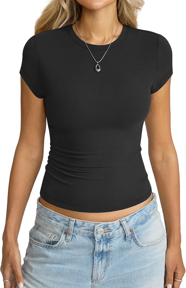 Cada Camiseta de Manga Corta para Mujer con Cuello Redondo Básica Casual